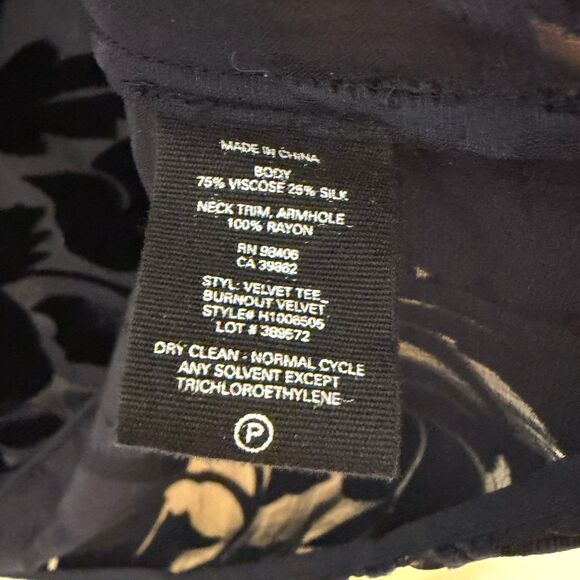 Theory Navy Velvet and Mesh Floral Burnout Sleeveless Top medium shirt - Picture 5 of 6